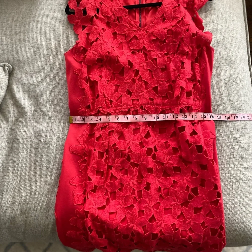Elie Tahari Morgan Red Macrame Lace Overlay Dress - Picture 13 of 14